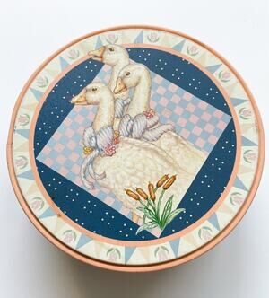 90s Decorative Goose Circular Metal Storage Tin